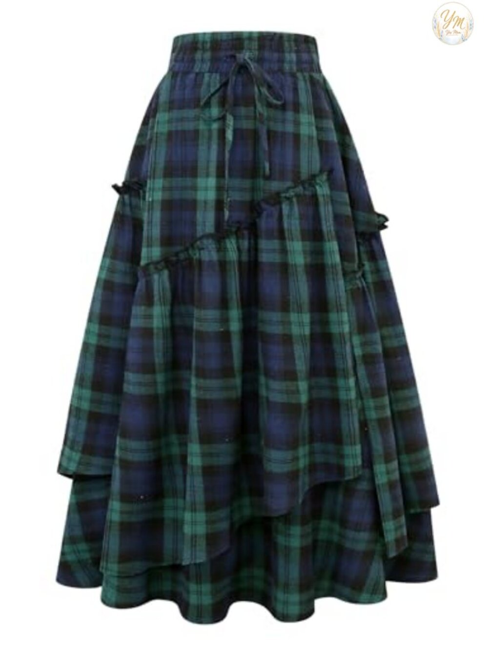 Womens High Waisted Plaid Maxi Skirt Flowy A-Line Renaissance Long Skirt
